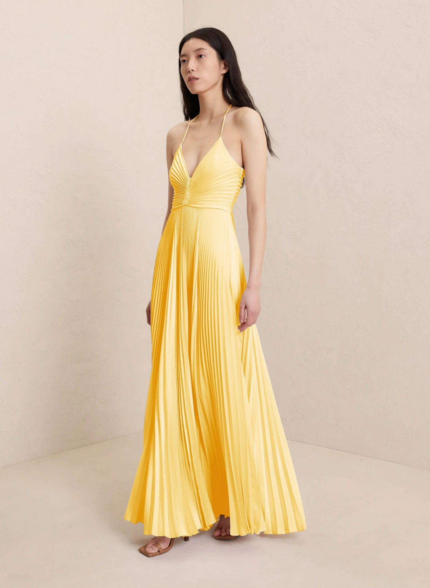 ARIES_DRESS_PINA_0032_2_yellow.jpg ALC LTD Aries Satin Pleated Dress Dresses