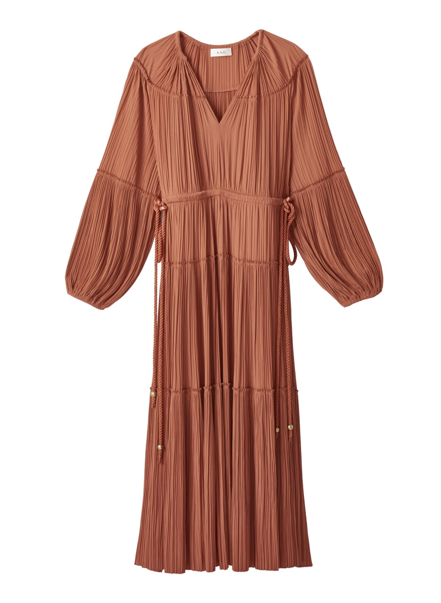 JENNA_DRESS_MCOR_6_0237_Brown.jpg ALC LTD Dresses Jenna Pleated Midi Dress